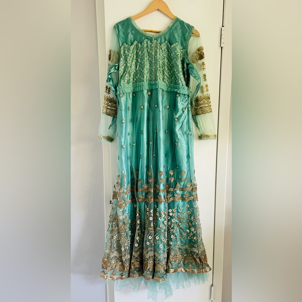 Blue teal gold Pakistani/ Indian form Dress with pants and choli
